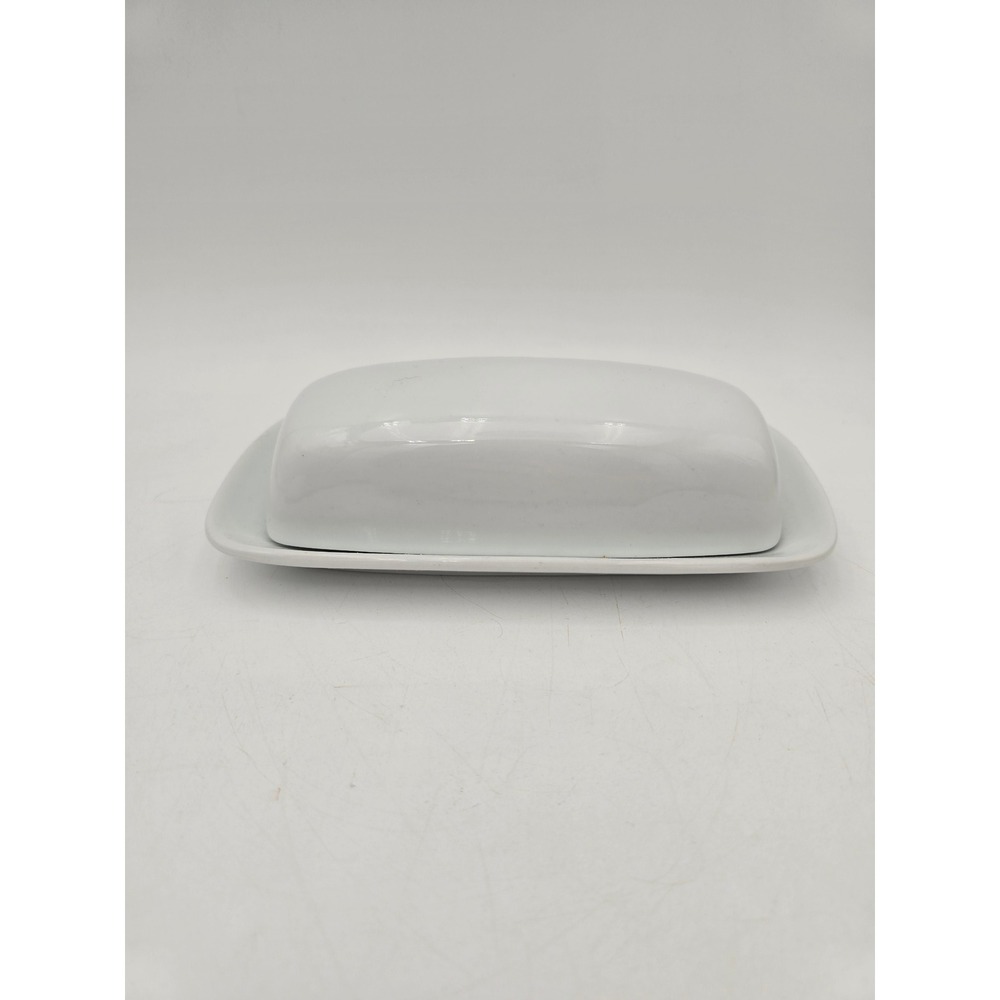 Essential Home White Ceramic Butter Dish with Lid Rectangular Minimalist